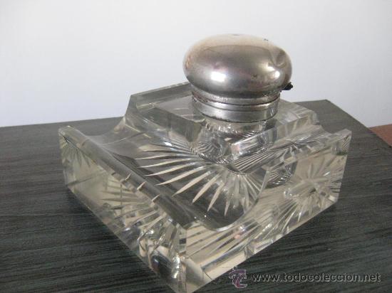 Escriban&iacute;a: TINTERO CRISTAL TALLADO ANTIGUO - MAGNIFICA PIEZA - Foto 2