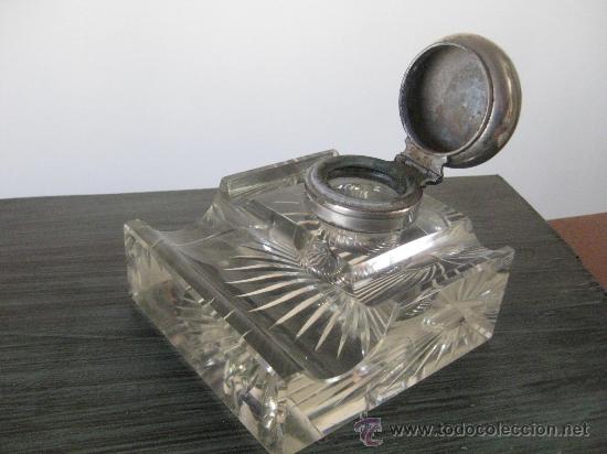 Escriban&iacute;a: TINTERO CRISTAL TALLADO ANTIGUO - MAGNIFICA PIEZA - Foto 3