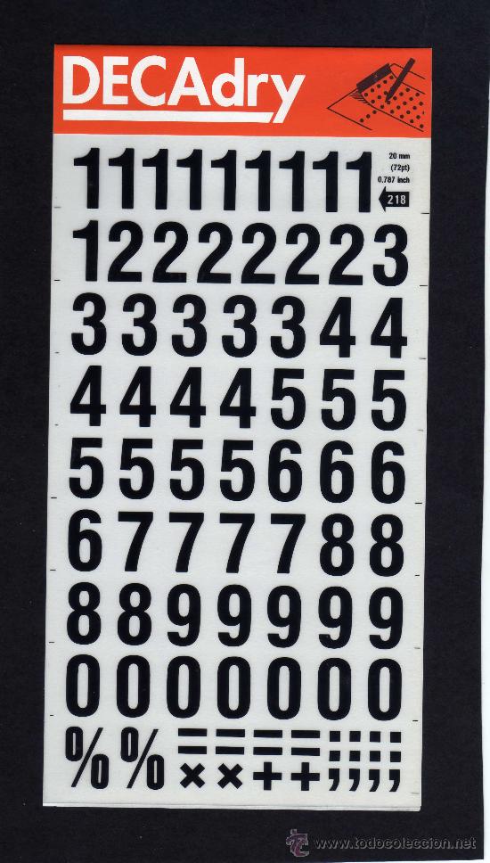 Escriban&iacute;a: HOJA DECADRY - N&ordm; 218 - NUMEROS - 20 MM. - Foto 1