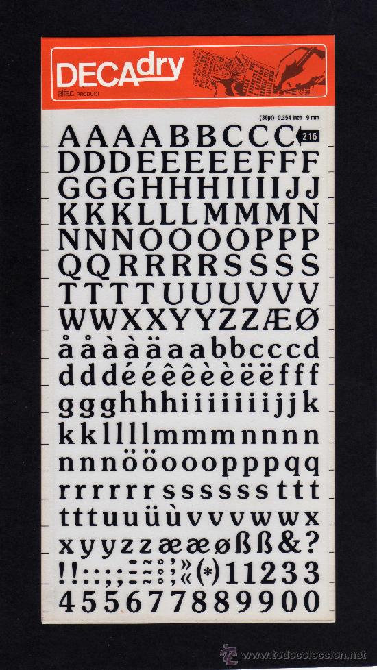 Escrita: HOJA DECADRY - N&ordm; 216 - LETRAS MAYUSCULAS - MINUSCULAS  Y NUMEROS - 9 MM.