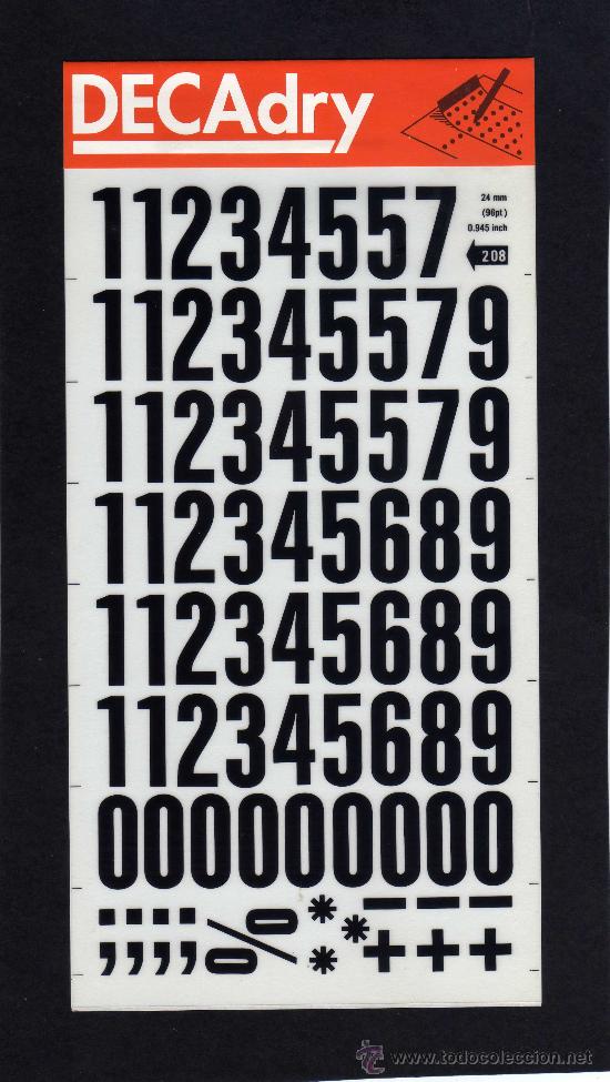 Escriban&iacute;a: HOJA DECADRY - N&ordm; 208 - NUMEROS - 24 MM. - Foto 1