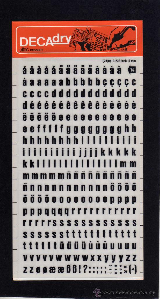 Escrita: LETRAS TRANSFERIBLES DECADRY - N&ordm; 74 - 6 MM. NEGRO.