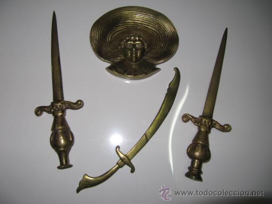 Escriban&iacute;a: Abrecartas cuchillo bronce vintage antiguo - Foto 1