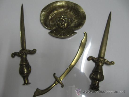 Escriban&iacute;a: Abrecartas cuchillo bronce vintage antiguo - Foto 5