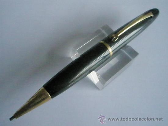 Escriban&iacute;a: ANTIGUO PORTAMINAS DE BAQUELITA CASTA&Ntilde;A Y DETALLES DORADOS.