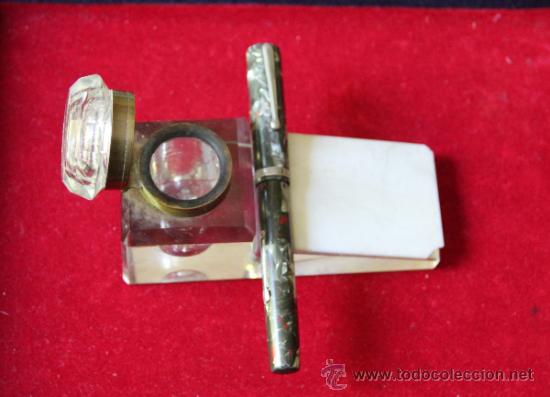Escriban&iacute;a: ANTIGUO TINTERO REPOSAPLUMAS DE CRISTAL - Foto 3