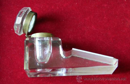 Escriban&iacute;a: ANTIGUO TINTERO REPOSAPLUMAS DE CRISTAL - Foto 2