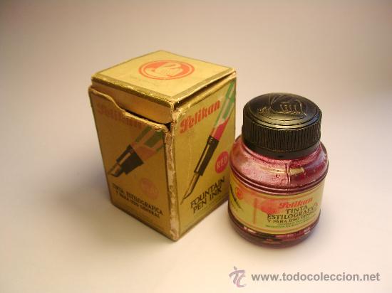 Escriban&iacute;a: Antiguo frasco de tinta roja Pelikan. Frasco vac&iacute;o Ver estado caja.