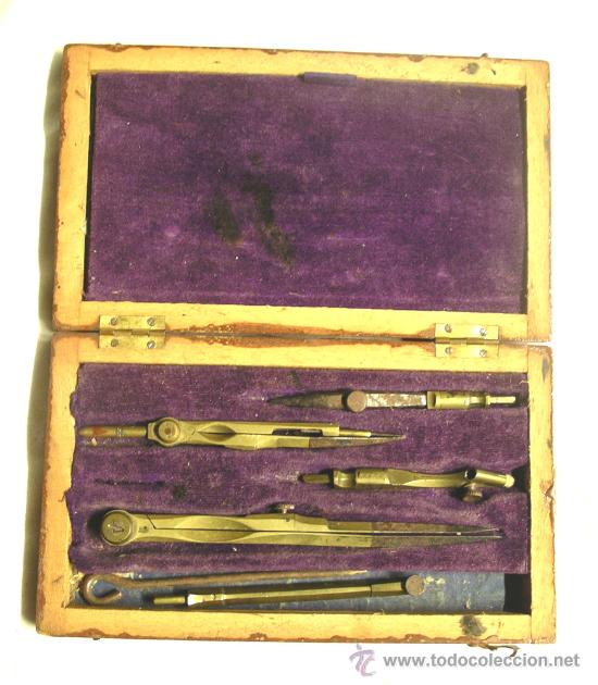 Escriban&iacute;a: Juego de compas, estuche madera a&ntilde;os 20 - Foto 1