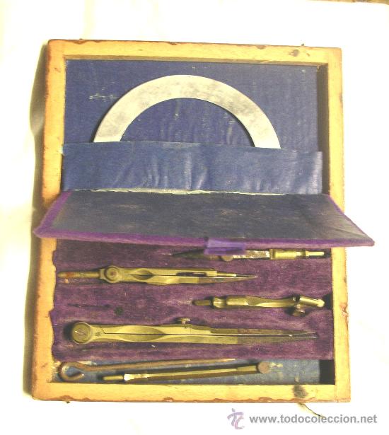 Escriban&iacute;a: Juego de compas, estuche madera a&ntilde;os 20 - Foto 2