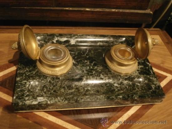 Escriban&iacute;a: ESCRIBANIA DE MARMOL Y BRONCE DE EPOCA NAPOLEON III - Foto 3