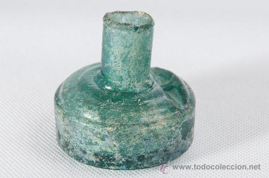 Escriban&iacute;a: TINTERO DE VIDRIO VERDE, SIGLO XIX - Foto 1