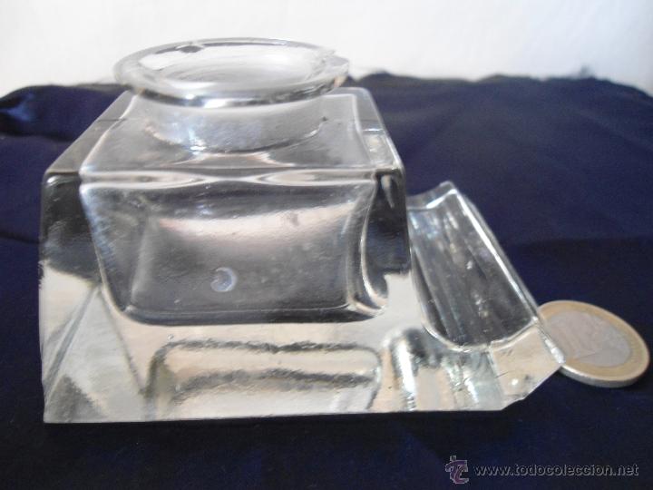 Escriban&iacute;a: ANTIGUO TINTERO DE CRISTAL CON REPOSAPLUMAS - Foto 1