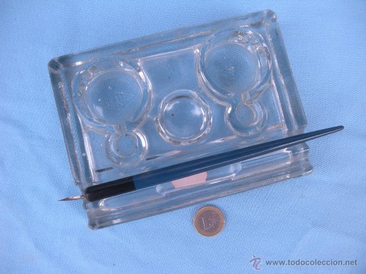 Escriban&iacute;a: ANTIGUO TINTERO DOBLE EN CRISTAL. - Foto 1