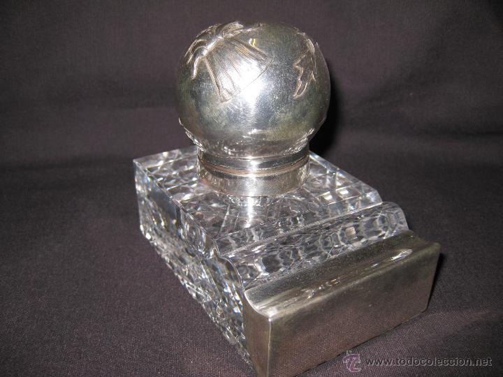 Escriban&iacute;a: TINTERO ART DECO. CRISTAL Y PLATA. - Foto 2