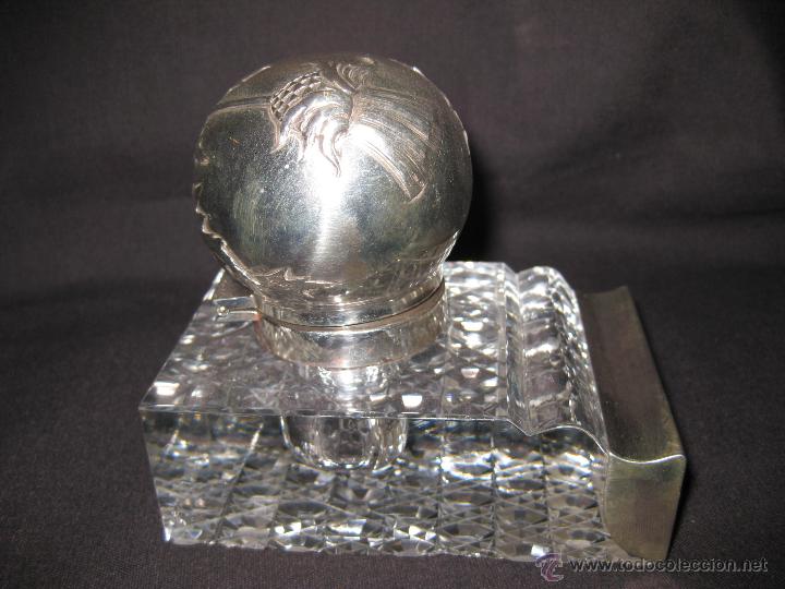 Escriban&iacute;a: TINTERO ART DECO. CRISTAL Y PLATA. - Foto 3