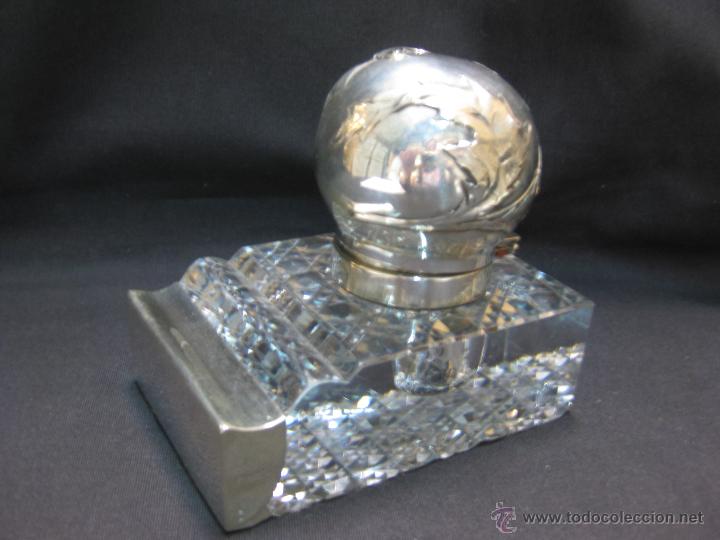 Escriban&iacute;a: TINTERO ART DECO. CRISTAL Y PLATA. - Foto 7
