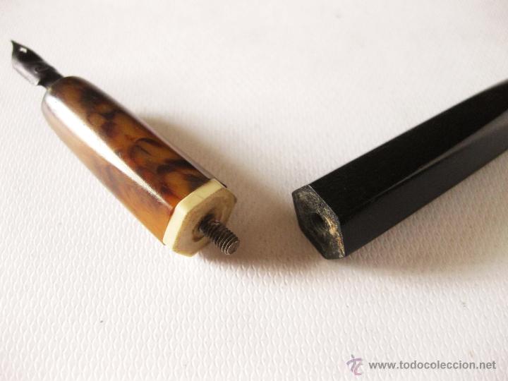 Escriban&iacute;a: PLUMA DE MADERA DE EBANO Y CAREY ANTIGUA - Foto 2