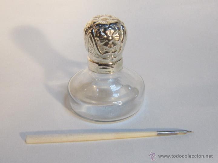 Escriban&iacute;a: TINTERO DE CRISTAL Y PLUMA DE MADERA CON PLATA DE LEY - Foto 1