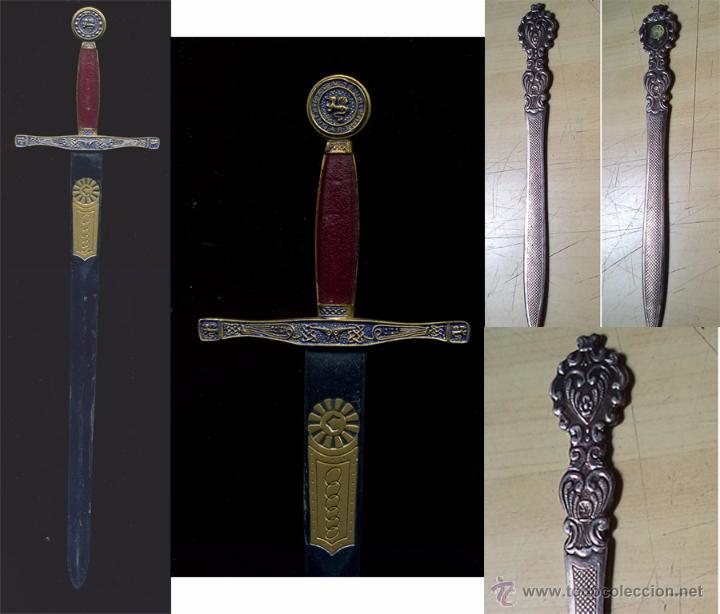 Escriban&iacute;a: 2 ABRECARTAS FORMA DE ESPADA Y CL&Aacute;SICO PLATEADO - Foto 1