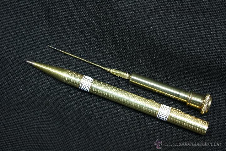 Escriban&iacute;a: Portaminas chapado en oro. Esmalte blanco. - Foto 3