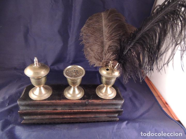 Escriban&iacute;a: ESCRIBANIA DE MADERA EBANIZADA CON VASOS DE BRONCE S. XIX - Foto 8
