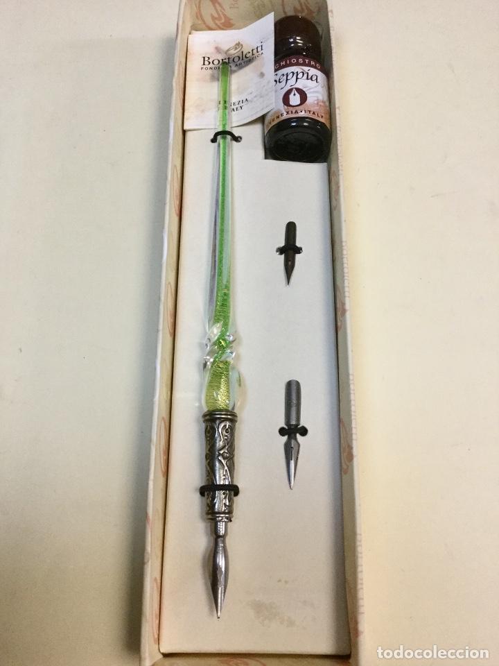 Escriban&iacute;a: Pluma en vidrio de Murano con hoja oro. NUEVA - Foto 1