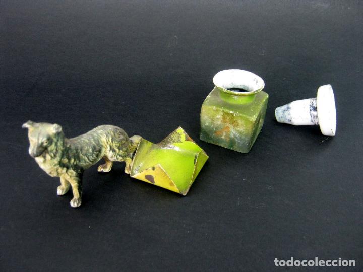 Escriban&iacute;a: 1900 - Antiguo perro con tintero - metal policromado - Foto 2