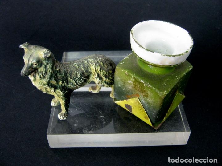 Escriban&iacute;a: 1900 - Antiguo perro con tintero - metal policromado - Foto 6