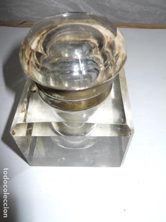 Escriban&iacute;a: antiguo tintero cristal tallado y bronce - Foto 1