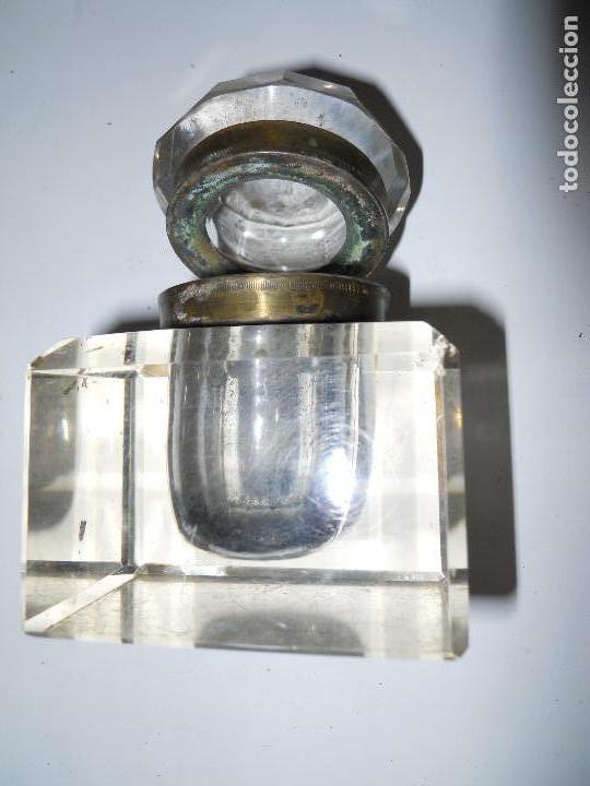 Escriban&iacute;a: antiguo tintero cristal tallado y bronce - Foto 3