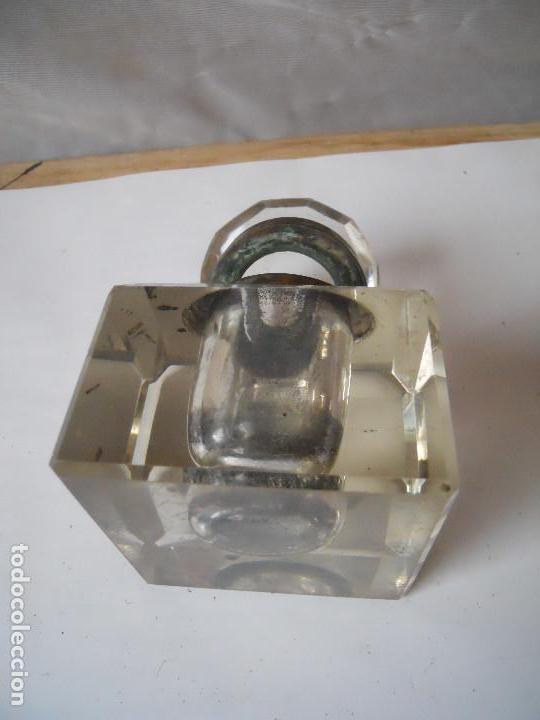 Escriban&iacute;a: antiguo tintero cristal tallado y bronce - Foto 4