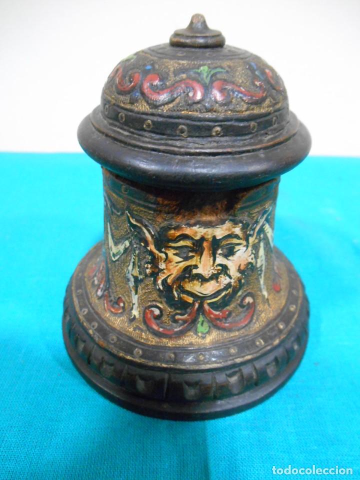 Escriban&iacute;a: ANTIGUO PORTATINTERO DE MADERA DE ESCRIBANIA - Foto 1
