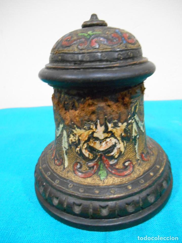 Escriban&iacute;a: ANTIGUO PORTATINTERO DE MADERA DE ESCRIBANIA - Foto 3