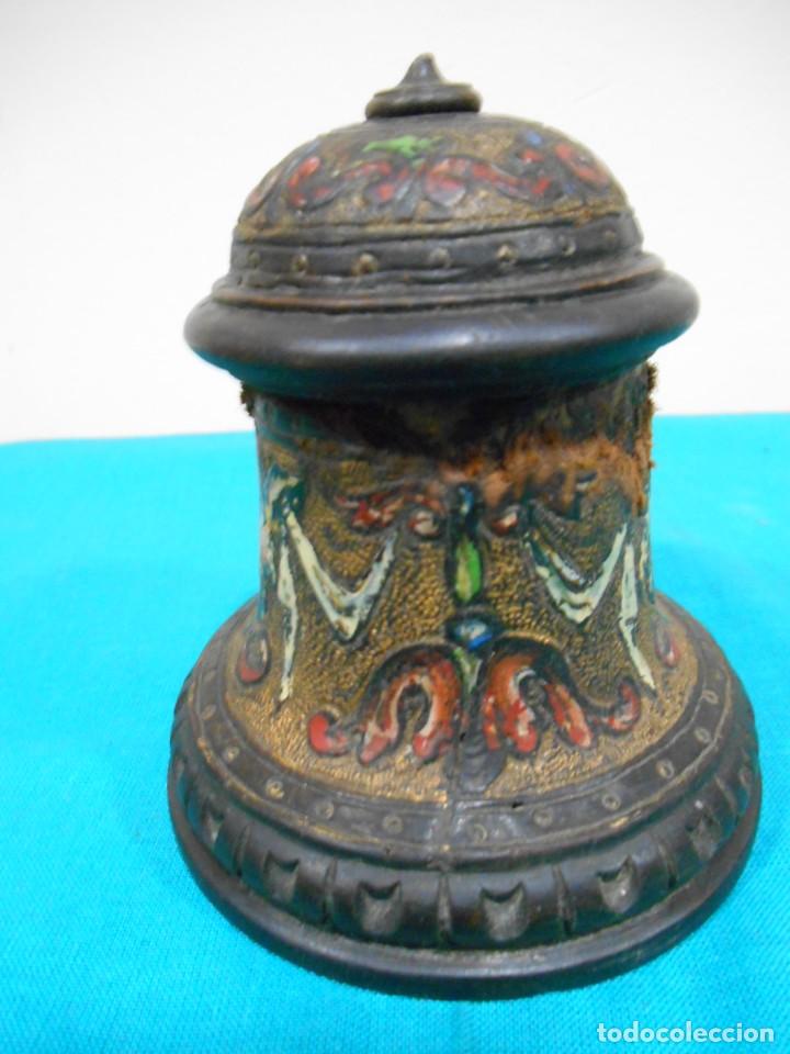 Escriban&iacute;a: ANTIGUO PORTATINTERO DE MADERA DE ESCRIBANIA - Foto 4