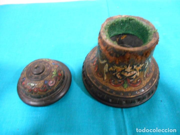 Escriban&iacute;a: ANTIGUO PORTATINTERO DE MADERA DE ESCRIBANIA - Foto 5