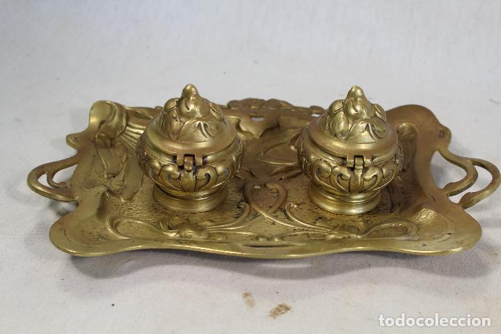 Escriban&iacute;a: tintero escribania modernista en bronce - Foto 2
