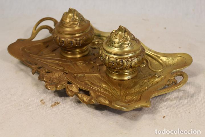 Escriban&iacute;a: tintero escribania modernista en bronce - Foto 5