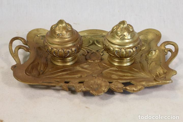 Escriban&iacute;a: tintero escribania modernista en bronce - Foto 7