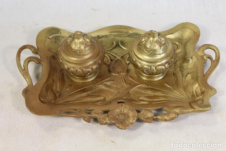 Escriban&iacute;a: tintero escribania modernista en bronce - Foto 8