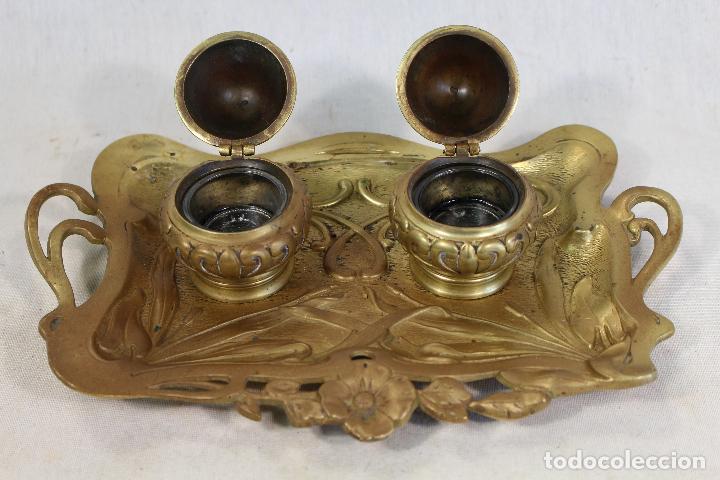 Escriban&iacute;a: tintero escribania modernista en bronce - Foto 9