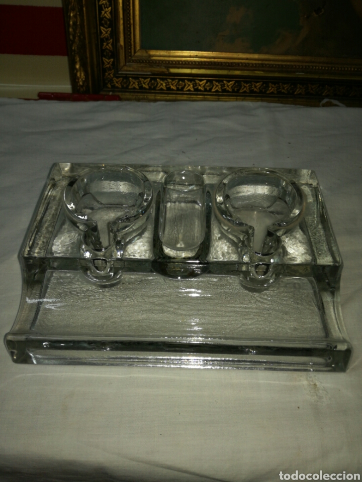 Escriban&iacute;a: Antiguo tintero de cristal - Foto 1