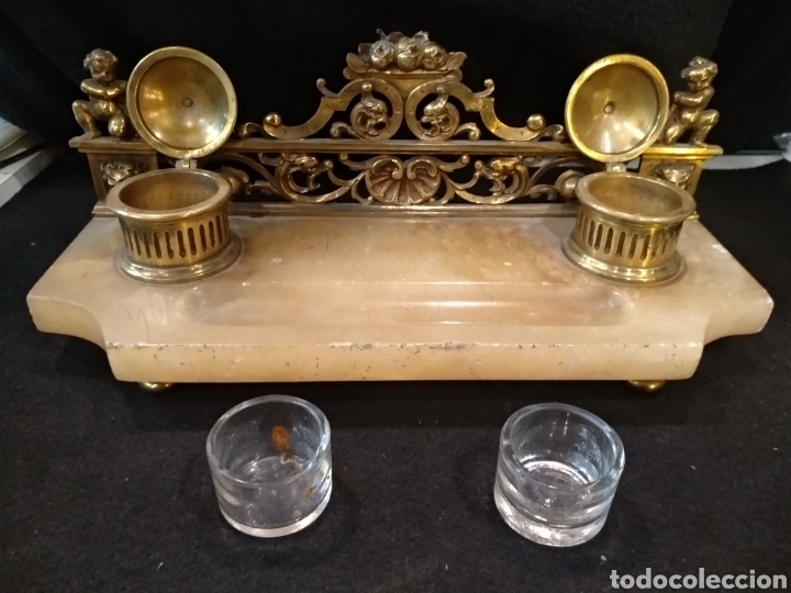 Escriban&iacute;a: Tintero de bronce y alabastro. - Foto 4
