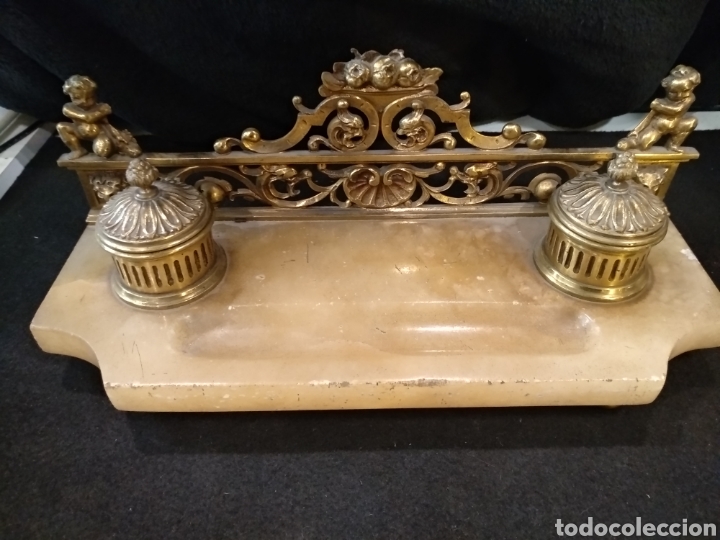 Escriban&iacute;a: Tintero de bronce y alabastro. - Foto 7