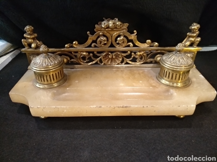 Escriban&iacute;a: Tintero de bronce y alabastro. - Foto 2