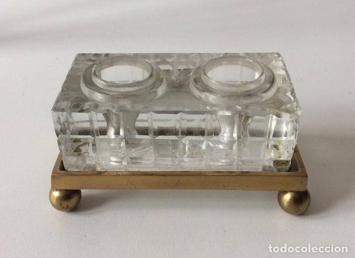 Escriban&iacute;a: TINTERO DOBLE. CRISTAL Y METAL - Foto 1