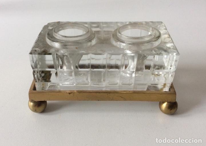 Escriban&iacute;a: TINTERO DOBLE. CRISTAL Y METAL - Foto 3