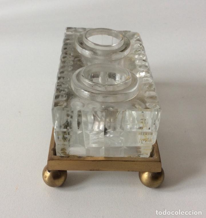 Escriban&iacute;a: TINTERO DOBLE. CRISTAL Y METAL - Foto 4