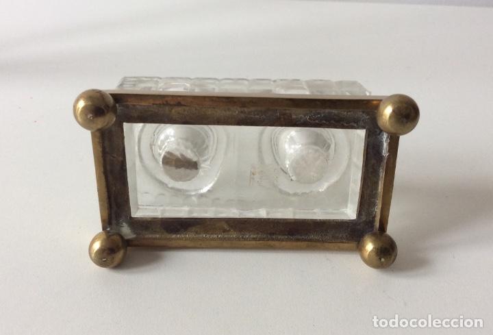 Escriban&iacute;a: TINTERO DOBLE. CRISTAL Y METAL - Foto 5