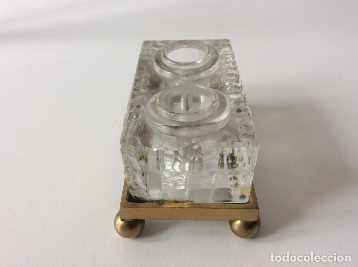 Escriban&iacute;a: TINTERO DOBLE. CRISTAL Y METAL - Foto 6